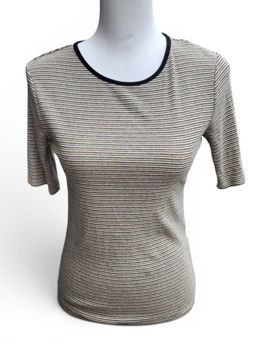 Topten10 Women's Striped Ribbed Short Sleeve Top Size L